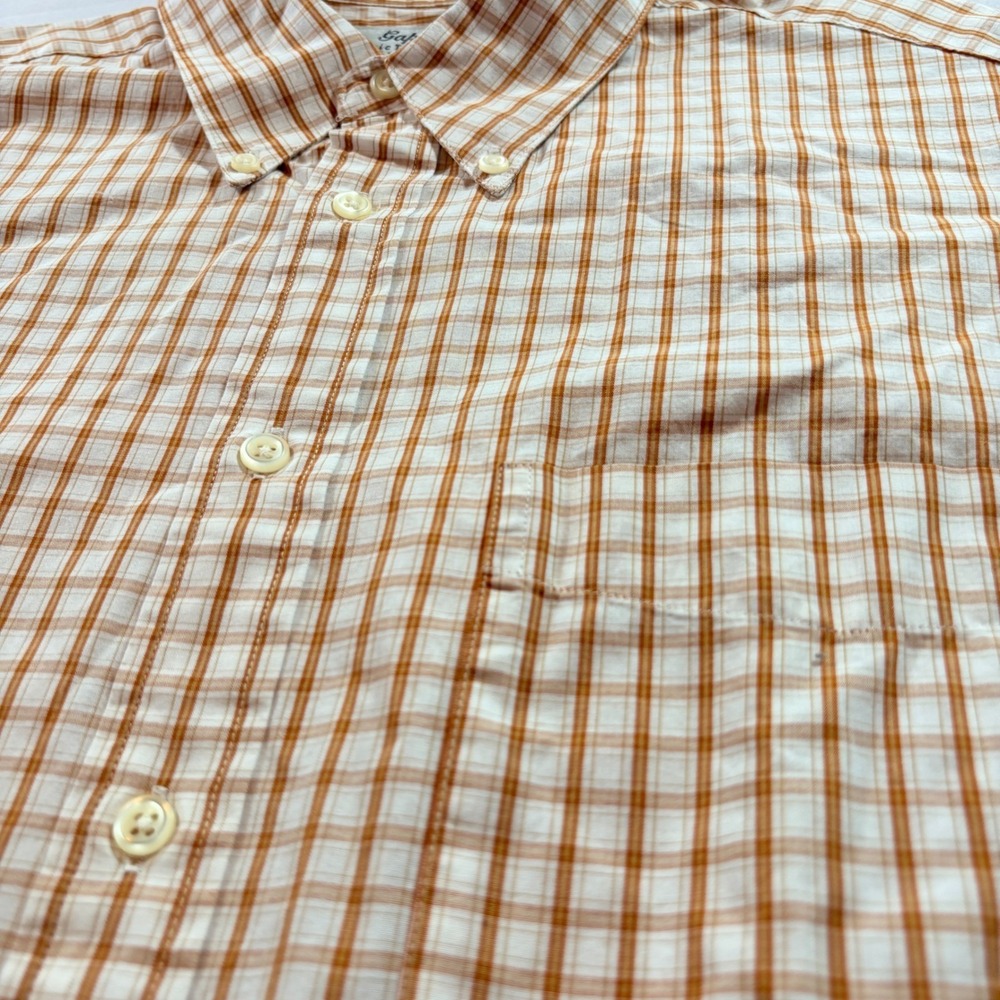 Gap Button Down Shirt Mens Large Orange Plaid Cotton Tailored Long Sleeve